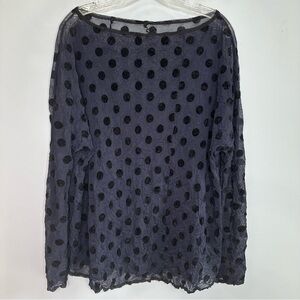 Babette Navy Black Polka Mesh Pullover Sheer Oversized Lagenlook Top Size S
